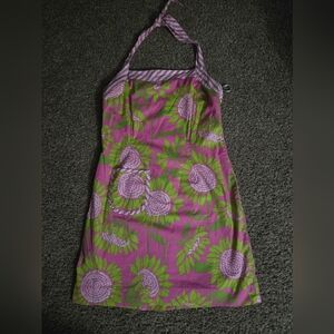 Lilly Pulitzer Pink and Green Striped Dress, EUC, Halter, Lined
